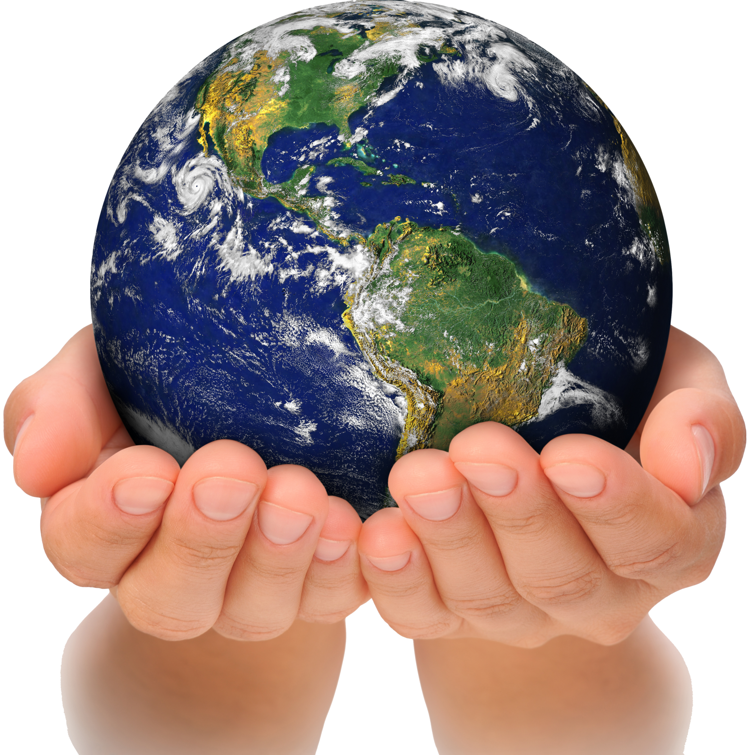 Hands gently cradle a detailed representation of Earth, symbolizing care for the planet and environmental responsibility.